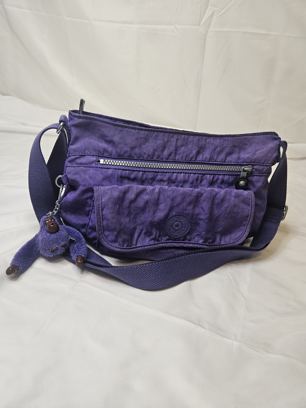 Kipling Deep Purple Crossbody Bag with Monkey Keychain Large